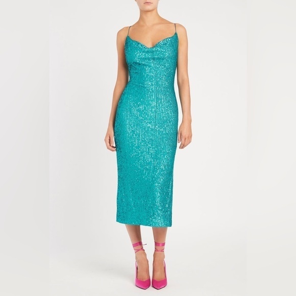 New Rebecca Vallance Missing Hours Midi Dress Sequin Marine Blue Cocktail Party - Picture 4 of 13